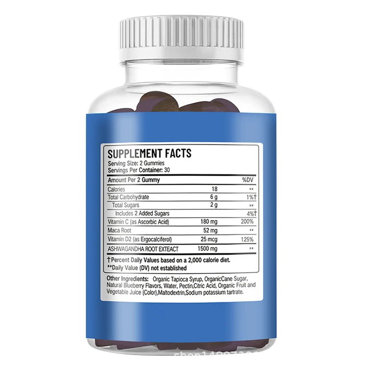 Ashwagandha Gummies for Stress Relief and Mood Support with Maca Root & Vitamin D2 - 60 Vegan Blueberry Gummies 15 ashwagandha gummies maca root stress relief goo 5yqedg52 desc 9