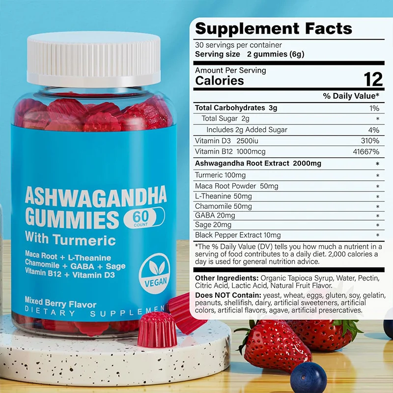 Ashwagandha Gummies for Stress Relief & Relaxation - 10-in-1 Support Formula with Turmeric, Maca Root & L-Theanine - 60 Vegan Mixed Berry Gummies 10 ashwagandha gummies stress relief supplement goo uznkpjpc desc 4