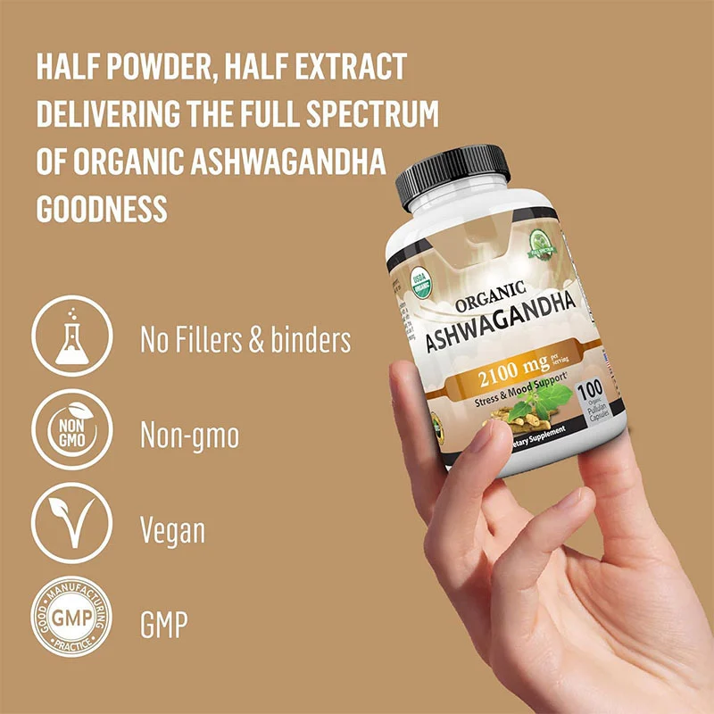 2100mg USDA Organic Ashwagandha Capsules for Stress & Mood Support 3 Ashwagandha Supplement Capsules Goo Qy7786qs 3