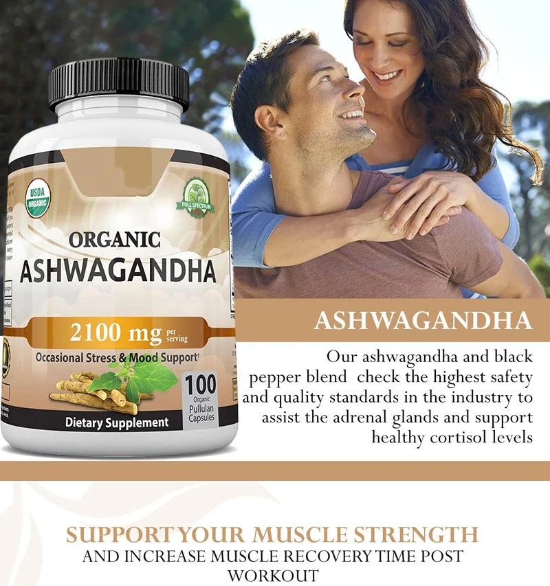 2100mg USDA Organic Ashwagandha Capsules for Stress & Mood Support 5 ashwagandha supplement capsules goo qy7786qs desc 1