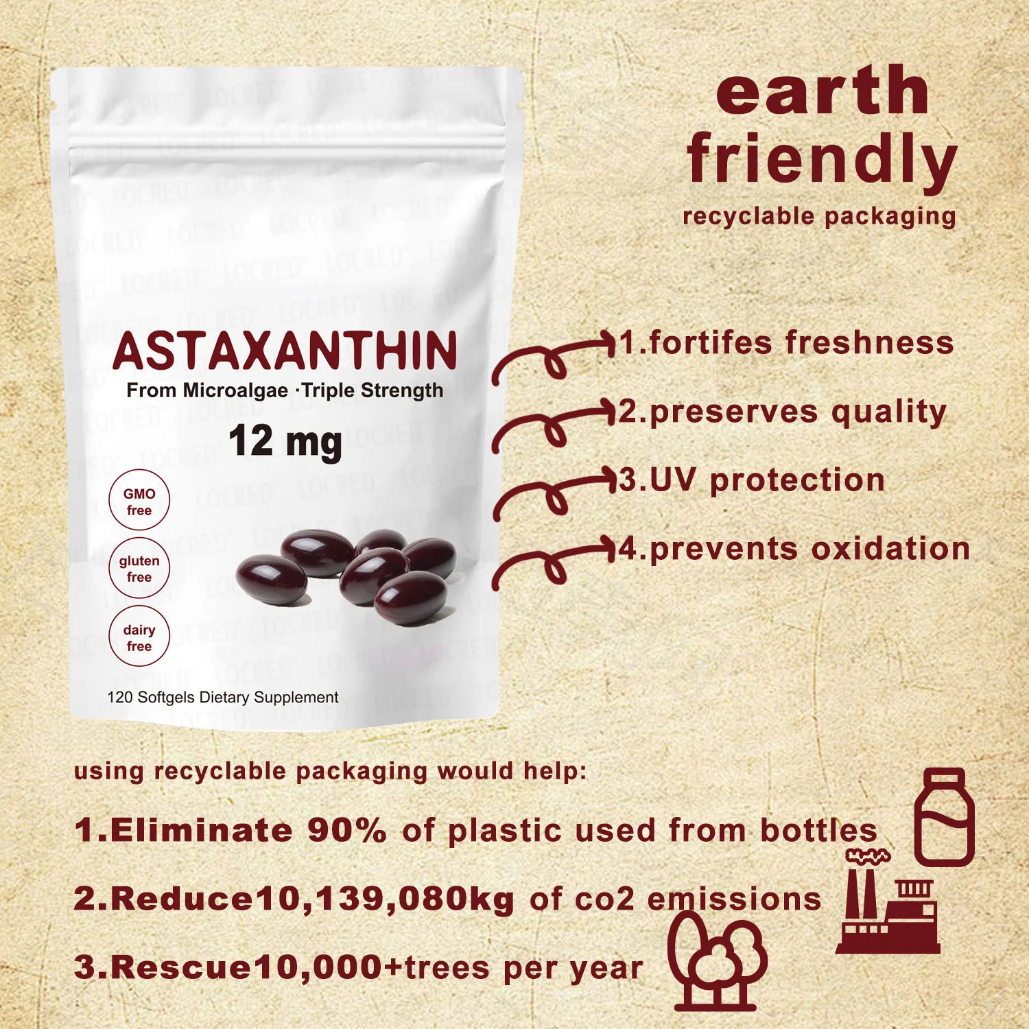 Astaxanthin Softgels 120 Count Triple Strength Microalgae Supplement