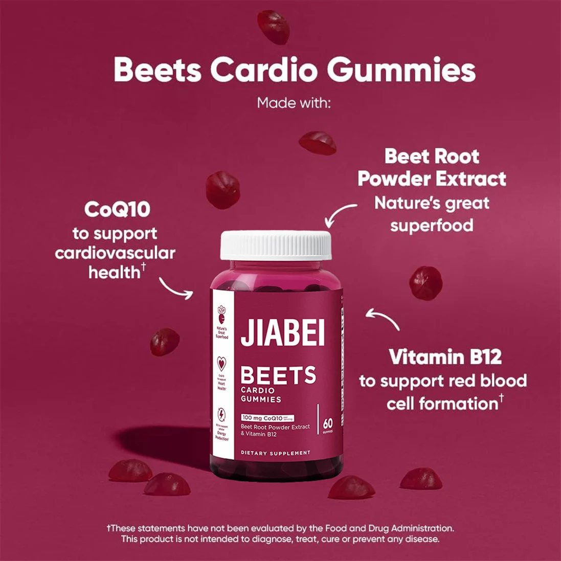 Beet Root CoQ10 Gummies 100mg Gluten Free Vegan Non-GMO Dietary Supplement 6 beet root coq10 gummies gluten free vegan goo em2ha8mp desc 2