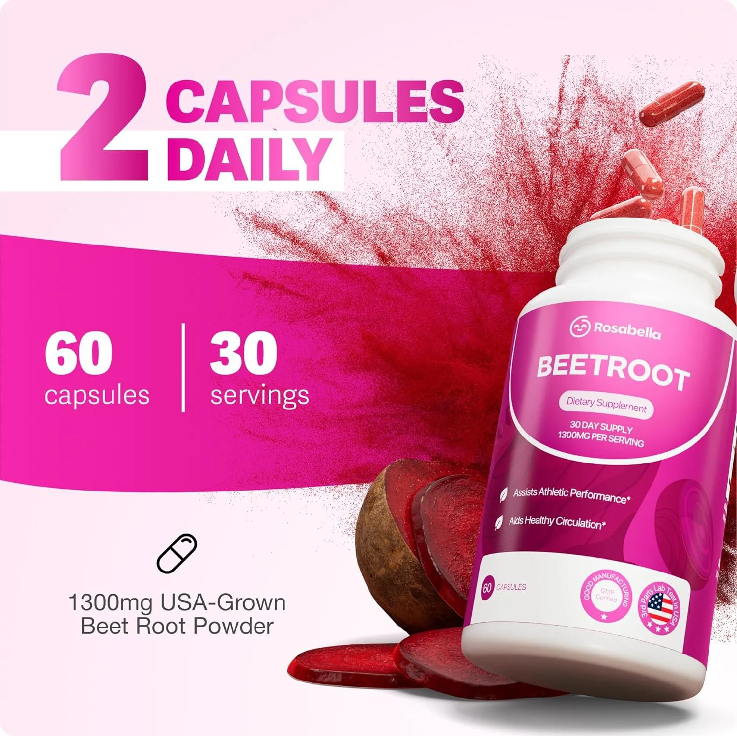Beetroot Capsules 1300mg for Heart Health and Athletic Performance - 60 Veggie Capsules 17 beetroot capsules athletic performance supplement goo wgc8h55g desc 11