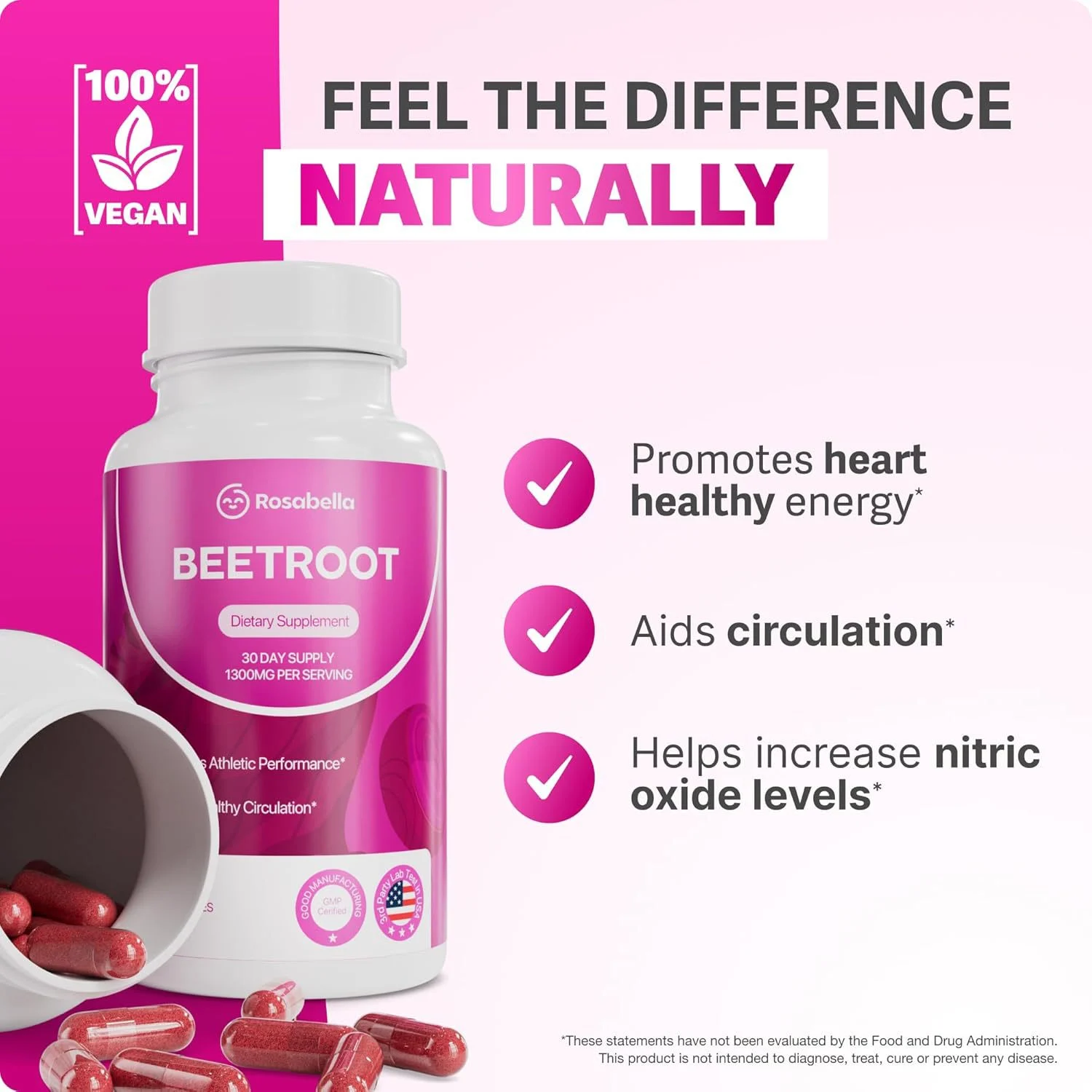 Beetroot Capsules 1300mg for Heart Health and Athletic Performance - 60 Veggie Capsules 18 beetroot capsules athletic performance supplement goo wgc8h55g desc 12