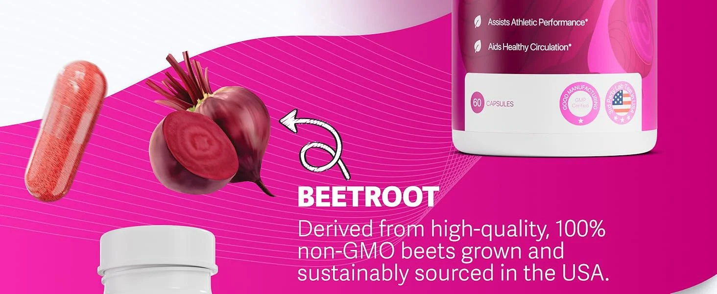 Beetroot Capsules 1300mg for Heart Health and Athletic Performance - 60 Veggie Capsules 12 beetroot capsules athletic performance supplement goo wgc8h55g desc 6