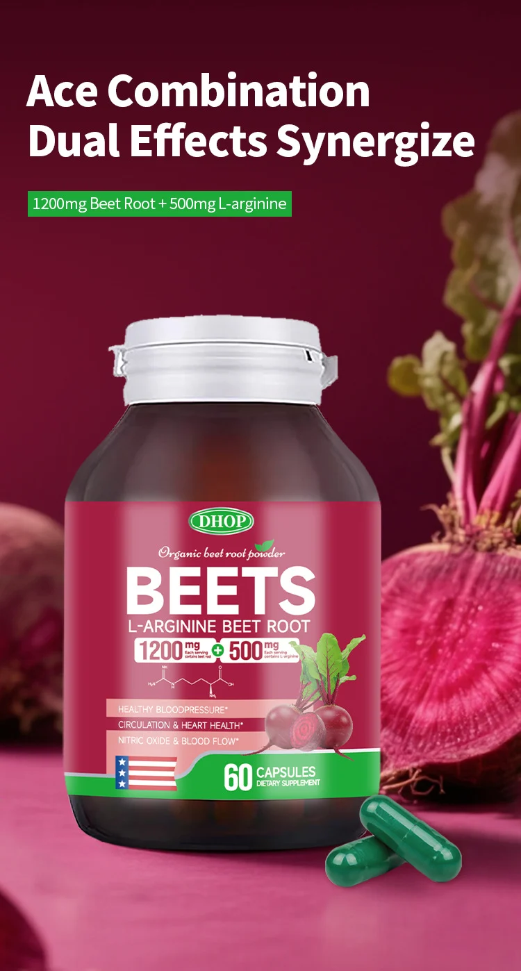 Beetroot Capsules with L-Arginine for Heart Health and Nitric Oxide Boost - 1200mg Beet Root Powder - 60 Count 5 beetroot capsules nitric oxide supplement goo kuhjv224 desc 2