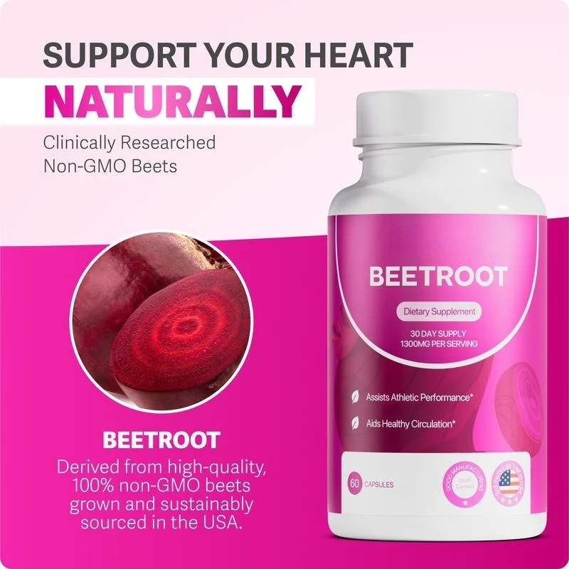 Beetroot Extract Capsules for Heart Health and Athletic Performance - 1300mg (60 Count) 9 beetroot extract capsules 1300mg circulation support goo g4f5f6ps desc 2
