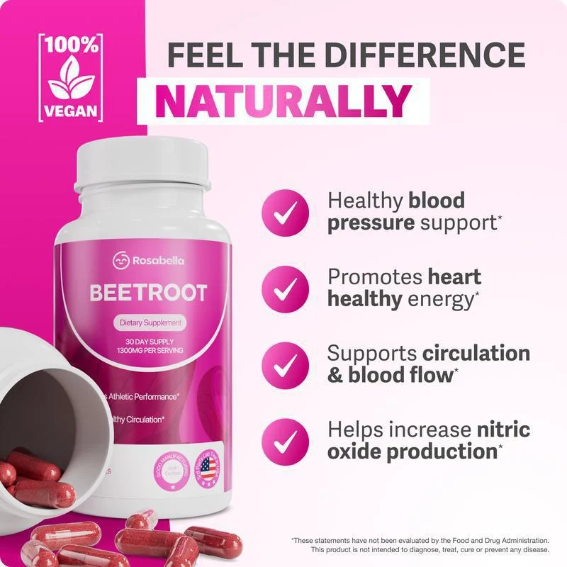 Beetroot Extract Capsules for Heart Health and Athletic Performance - 1300mg (60 Count) 10 beetroot extract capsules 1300mg circulation support goo g4f5f6ps desc 3