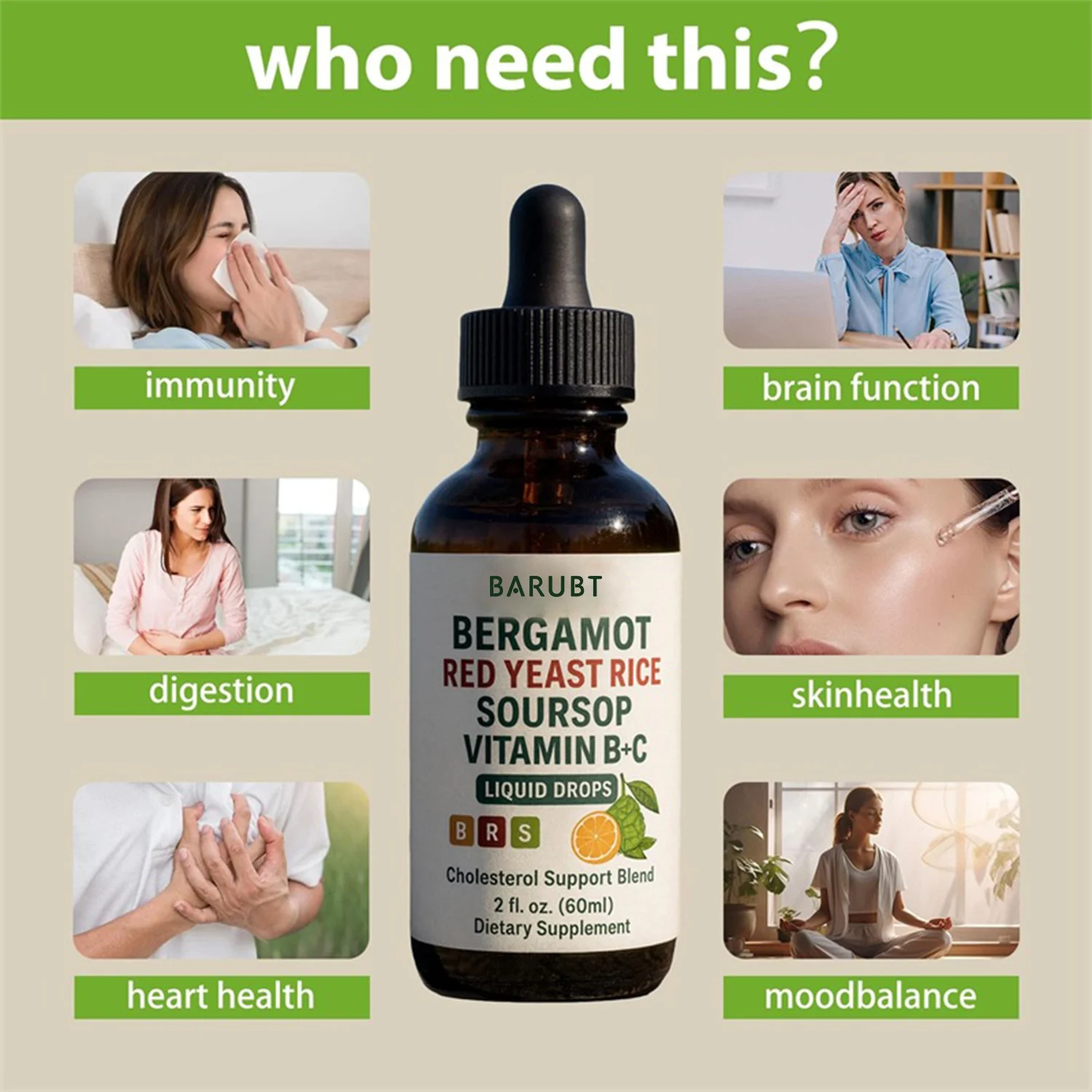 Bergamot Red Yeast Rice Soursop Liquid Drops 60ml - Cholesterol Support Supplement 10 bergamot red yeast rice soursop liquid drops 60ml goo 7u9jzu48 desc 5