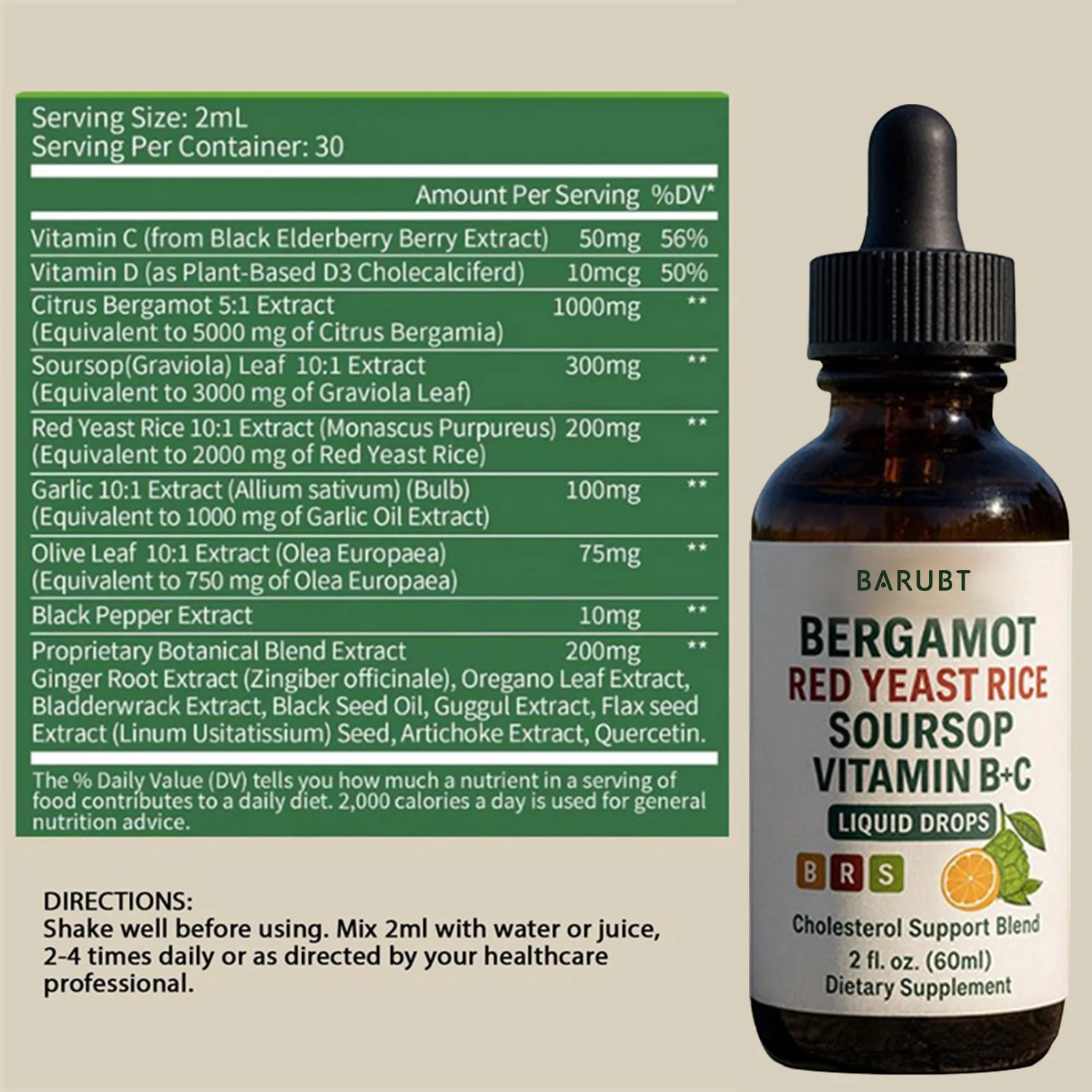 Bergamot Red Yeast Rice Soursop Liquid Drops 60ml - Cholesterol Support Supplement 11 bergamot red yeast rice soursop liquid drops 60ml goo 7u9jzu48 desc 6