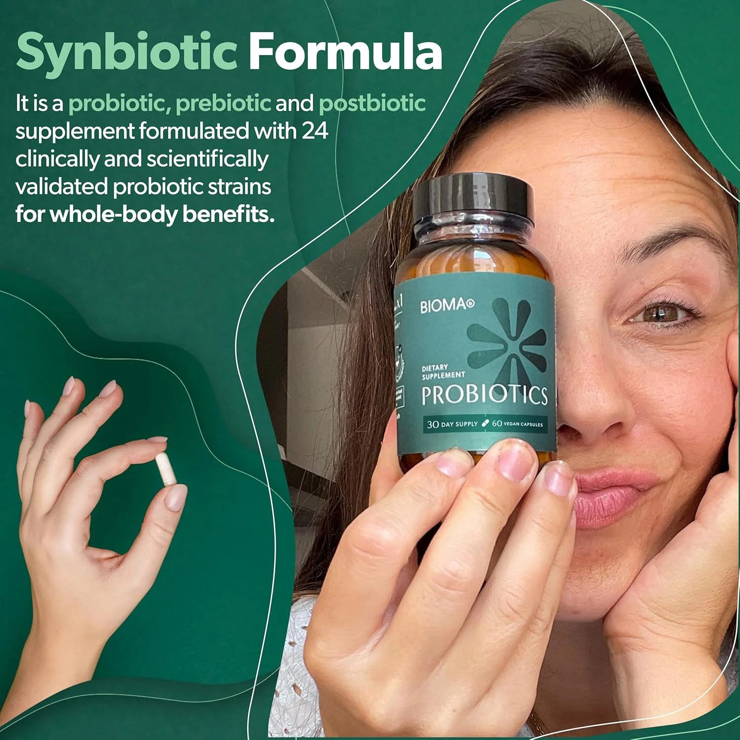 Bioma Synbiotic Probiotics Prebiotics Postbiotics Capsules - 60 Count Digestive Health Supplement 3 Bioma Probiotics Capsules Goo X562wnzx 3