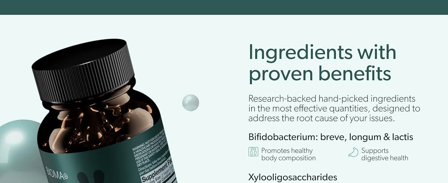 Bioma Synbiotic Probiotics Prebiotics Postbiotics Capsules - 60 Count Digestive Health Supplement 12 bioma probiotics capsules goo x562wnzx desc 7