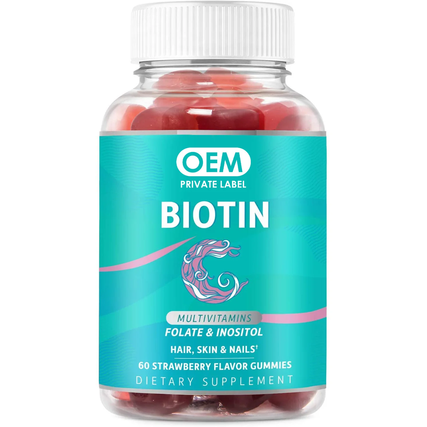 Biotin Gummies for Hair Skin and Nails - 5000mcg Multivitamin Supplement - 60 Strawberry Gummies
