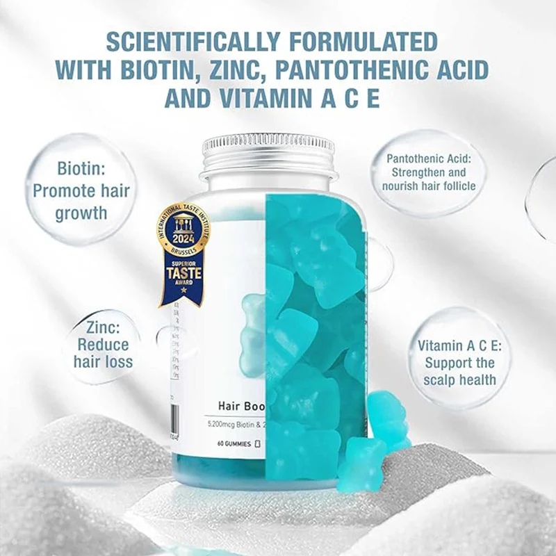 Biotin Hair Growth Gummies for Thicker Stronger Hair with Zinc & Multivitamins 60ct 7 biotin hair growth gummies unichi style goo bh9abb52 desc 2