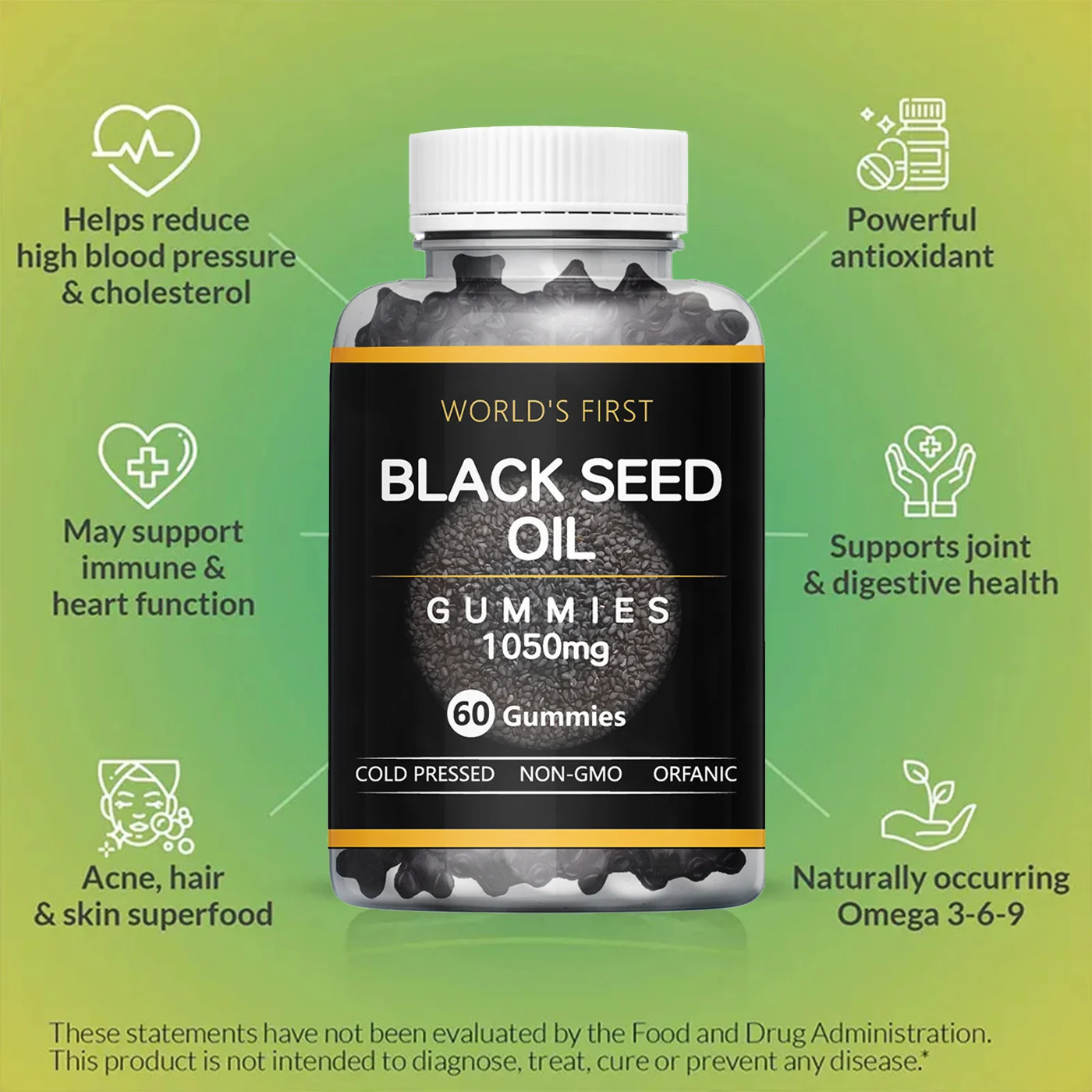 Black Seed Oil Gummies for Immune Support & Heart Health - 1050mg Cold Pressed Nigella Sativa Vegan Supplement 6 black seed oil gummies 1050mg immune support goo qj2udraj desc 2