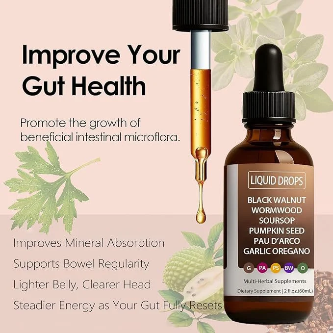 Black Walnut Wormwood Drops - Gentle Gut Cleanse & Digestive Health Support - Multi-Herbal Liquid Supplement with Soursop & Pumpkin Seed (60ml) 9 black walnut wormwood gut cleanse drops goo jcsz45v5 desc 4