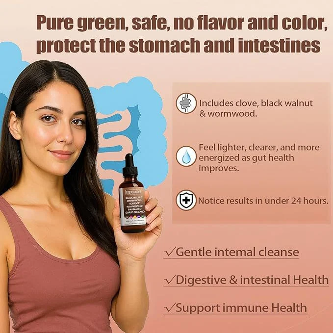 Black Walnut Wormwood Drops - Gentle Gut Cleanse & Digestive Health Support - Multi-Herbal Liquid Supplement with Soursop & Pumpkin Seed (60ml) 10 black walnut wormwood gut cleanse drops goo jcsz45v5 desc 5