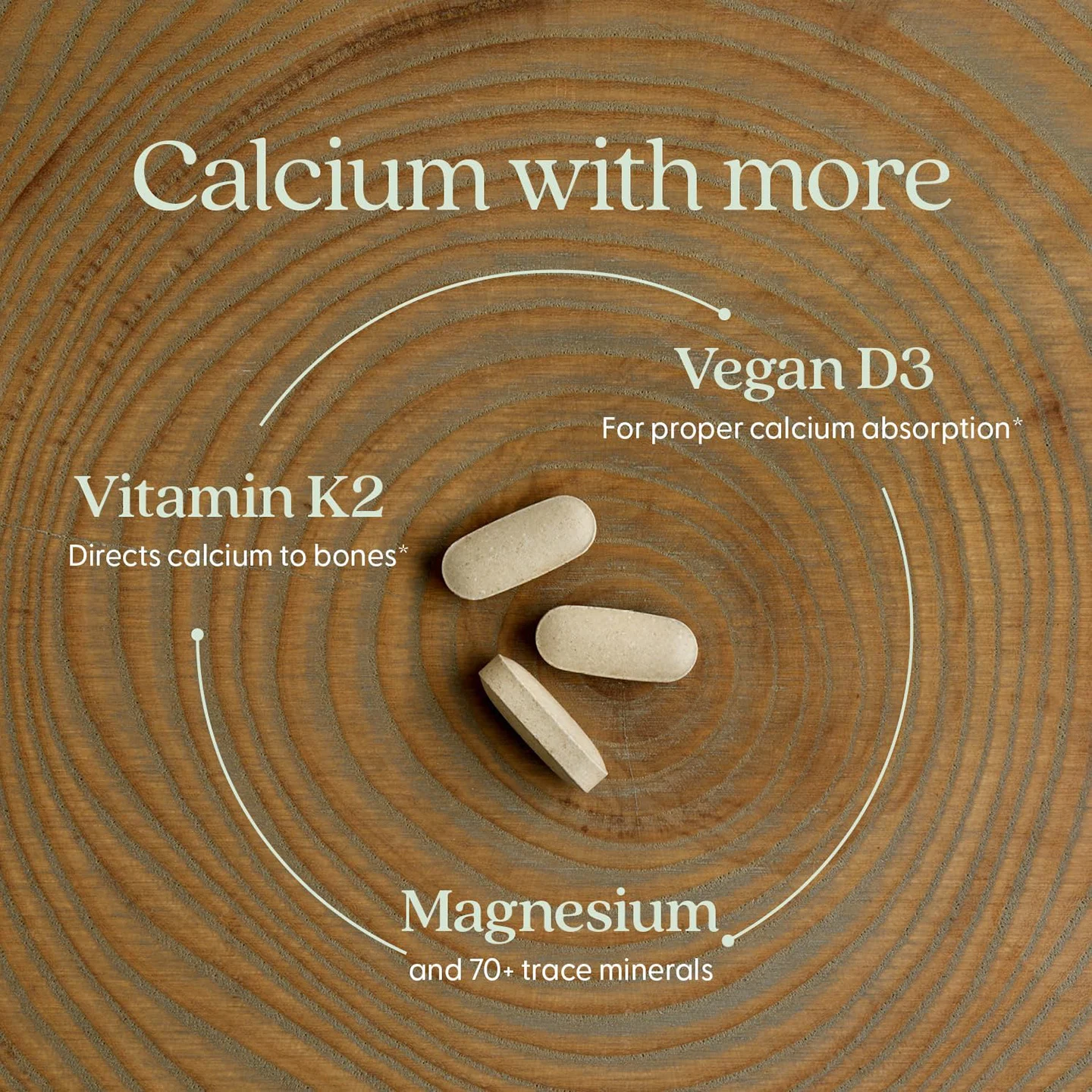 Calcium Supplement Tablets 120 Count with Vitamin D3, K2 & Magnesium for Bone Health