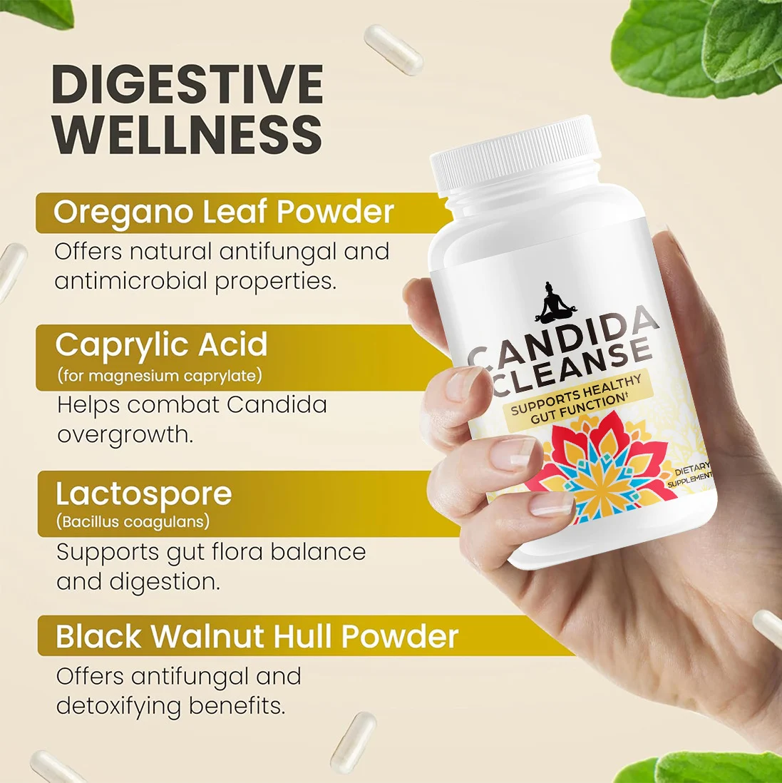 Candida Cleanse Capsules for Gut Health and Yeast Balance - 60 Count 5 candida cleanse capsules gut detox supplement goo pqdr4f4u desc 2