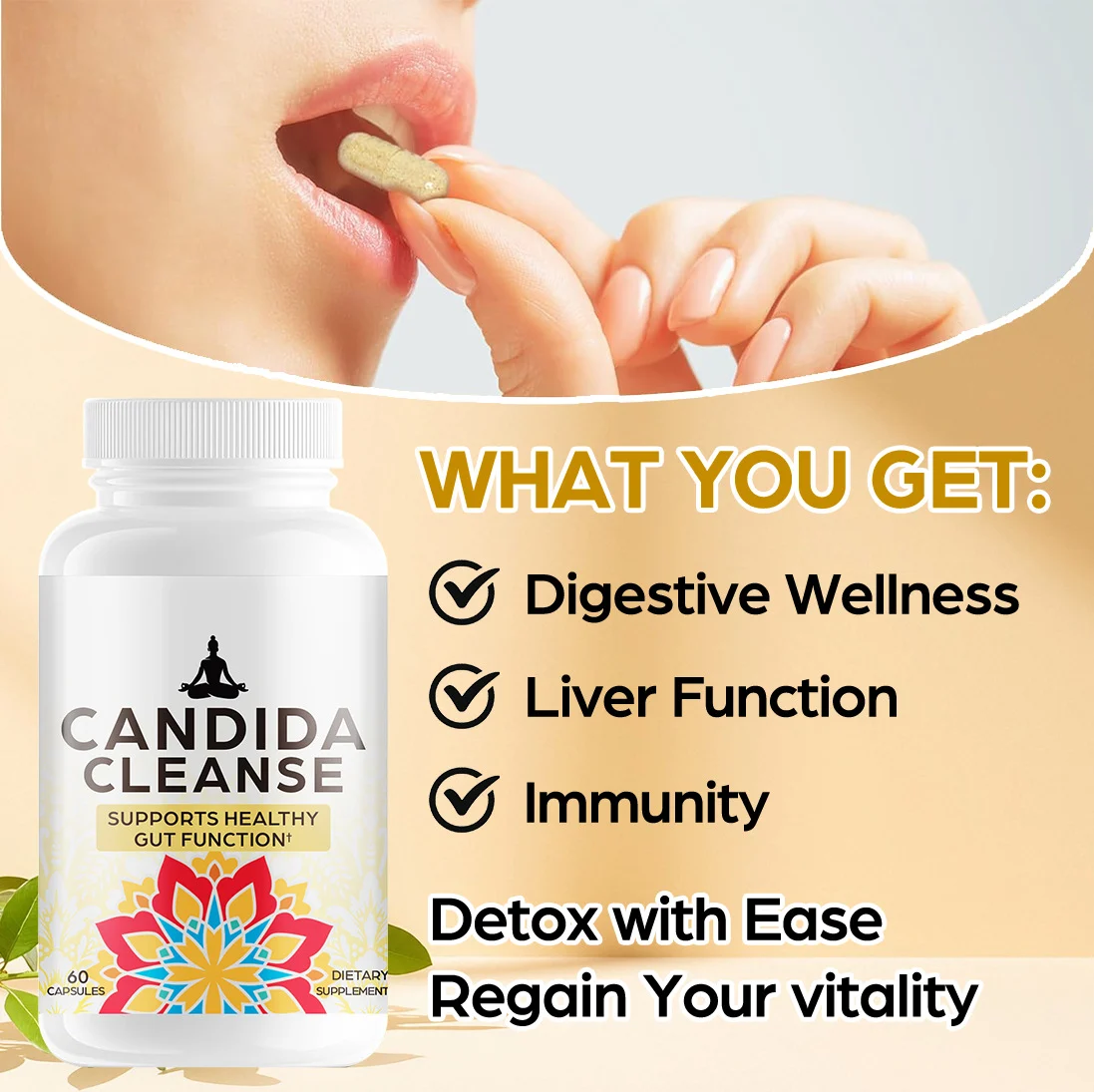 Candida Cleanse Capsules for Gut Health and Yeast Balance - 60 Count 6 candida cleanse capsules gut detox supplement goo pqdr4f4u desc 3