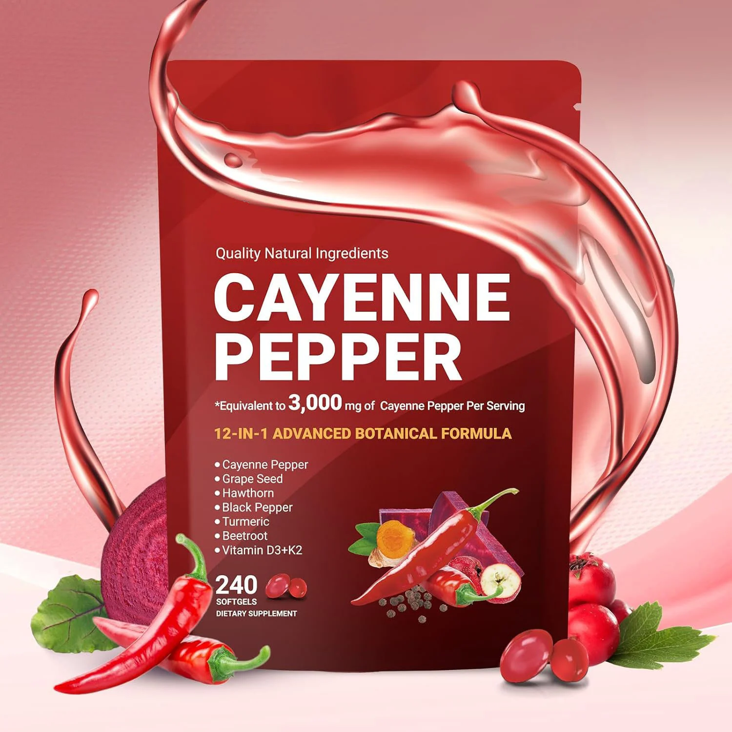 Cayenne Pepper Softgels 12-in-1 Advanced Botanical Formula with Beetroot & Vitamin D3+K2