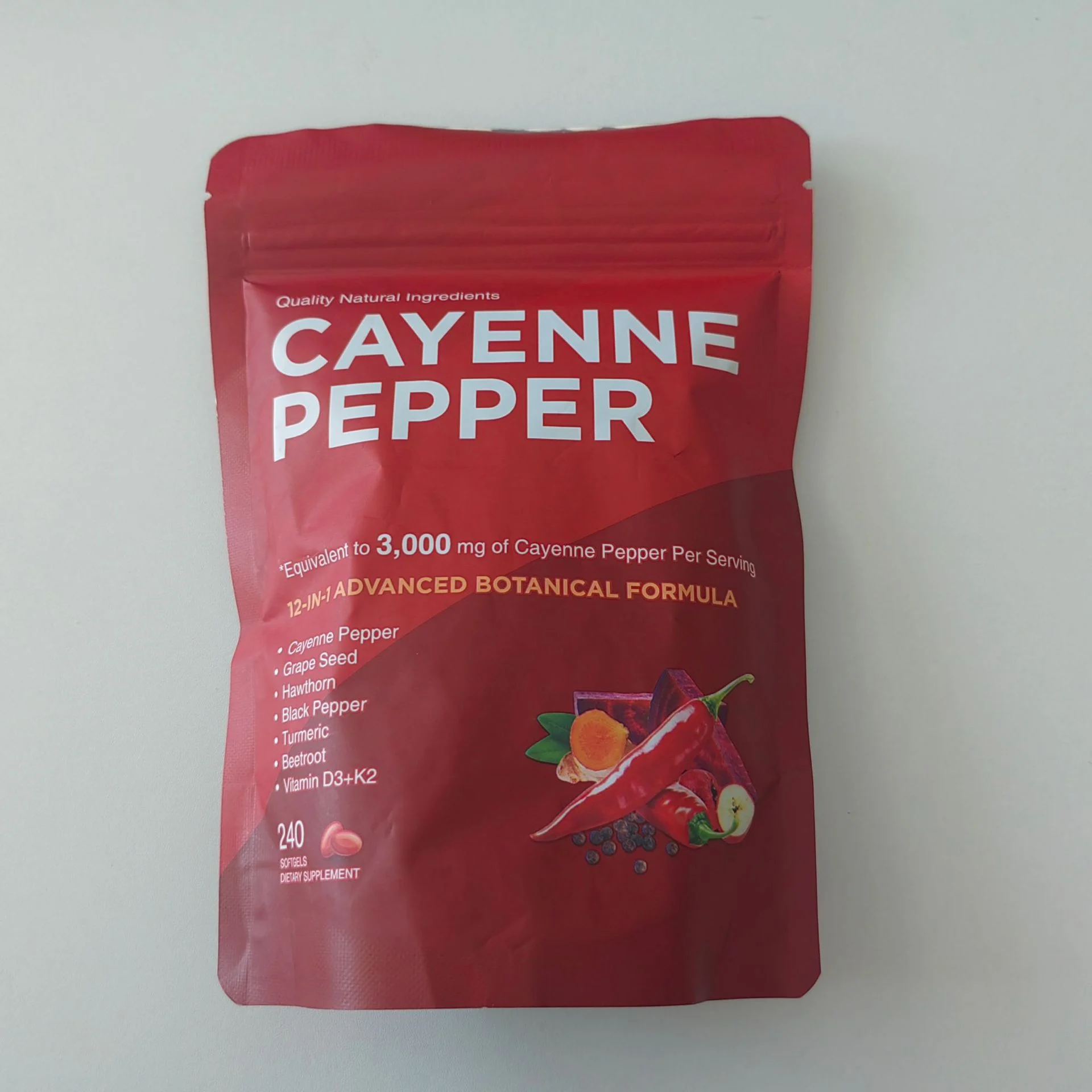 Cayenne Pepper Vitamin D3 K2 Capsules 240 Softgels with Turmeric & Beetroot