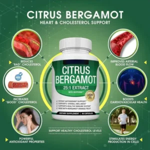 Citrus Bergamot Supplement 1500mg for Cholesterol Support & Heart Health - 25:1 Extract with BioPerine, 90 Veggie Capsules