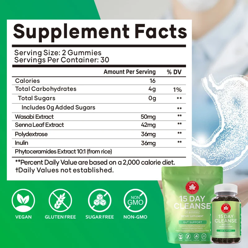 Cleanse Gummies for 15-Day Gut Detox and Digestive Health Support, 60 Count Vegan Sugar-Free Supplements 11 cleanse gummies 15 day gut detox goo h2ynha2j desc 6