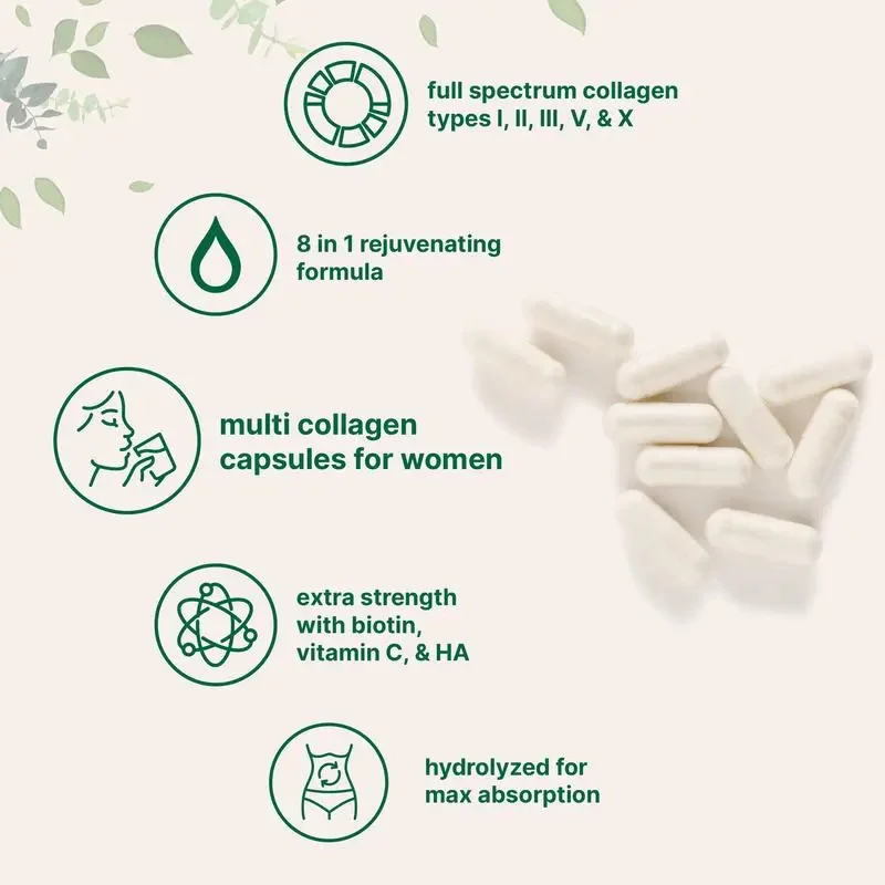 Multi Collagen Complex Capsules for Women with Biotin, Vitamin C, and Hyaluronic Acid for Maximum Absorption