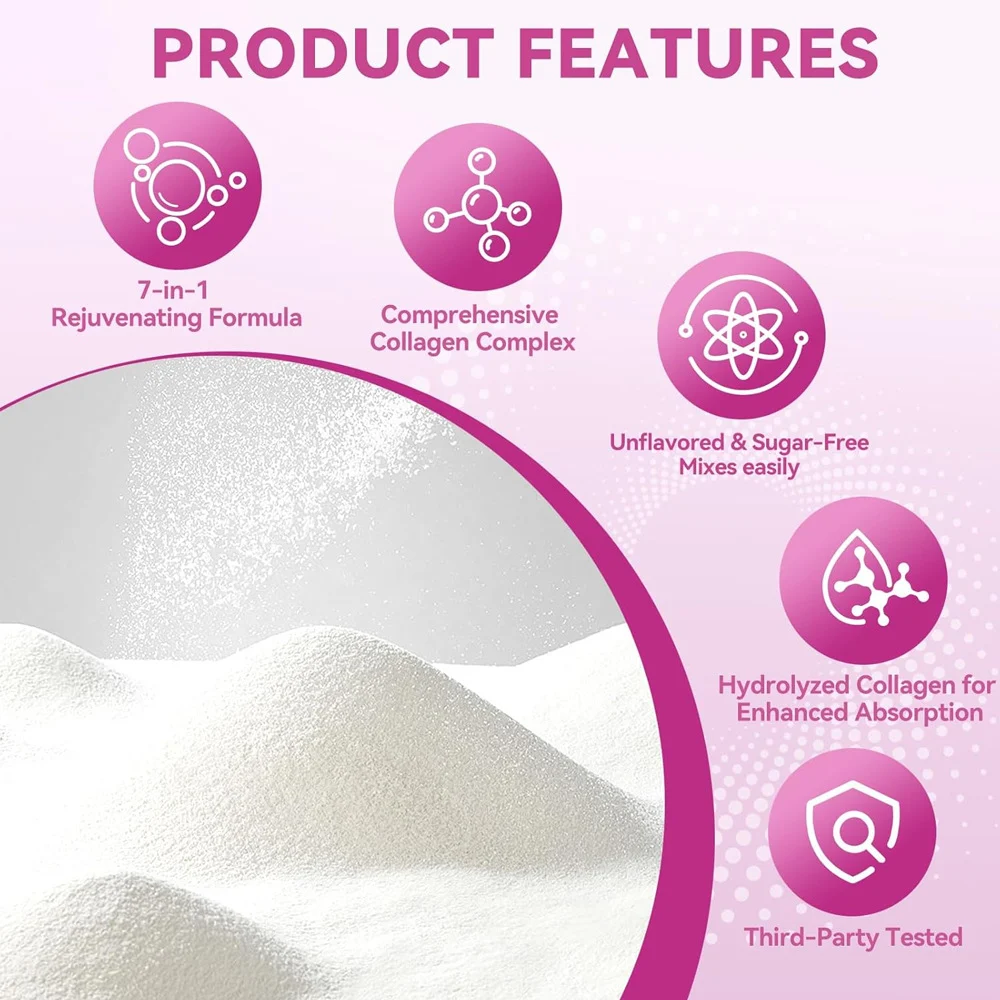 Collagen Peptides Powder with Biotin & Hyaluronic Acid - 7-in-1 Hydrolyzed Multi-Collagen Complex (Types I, II, III, V, X) for Hair, Skin, Nails, and Joint Support