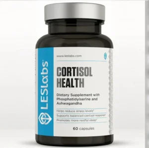 LESlabs dietary supplement set including Cortisol Health, Magnesium Citrate, Magnesium Glycinate, Mood Boost, and Sinus & Seasonal formulas for stress relief and wellness support.