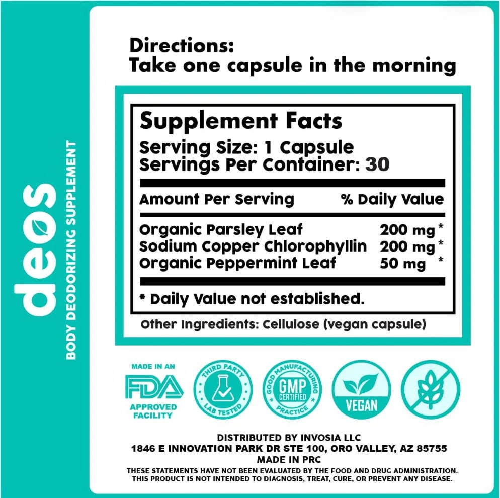 WU Deos Body Deodorizing Supplement - Natural Chlorophyll Deodorant Capsules 16 deos body deodorizing supplement goo pwtxxkxn desc 11