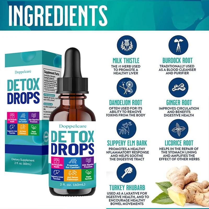 Detox Drops for Liver Support and Digestive Cleanse - 60ml Herbal Tincture for Natural Toxin Removal & Metabolic Health