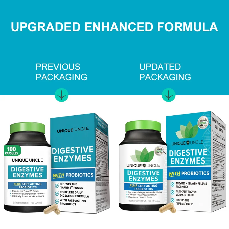 Complete Daily Digestion Formula of Digestive Enzyme, Probiotic, and Magnesium Complex Capsules for Gut Health