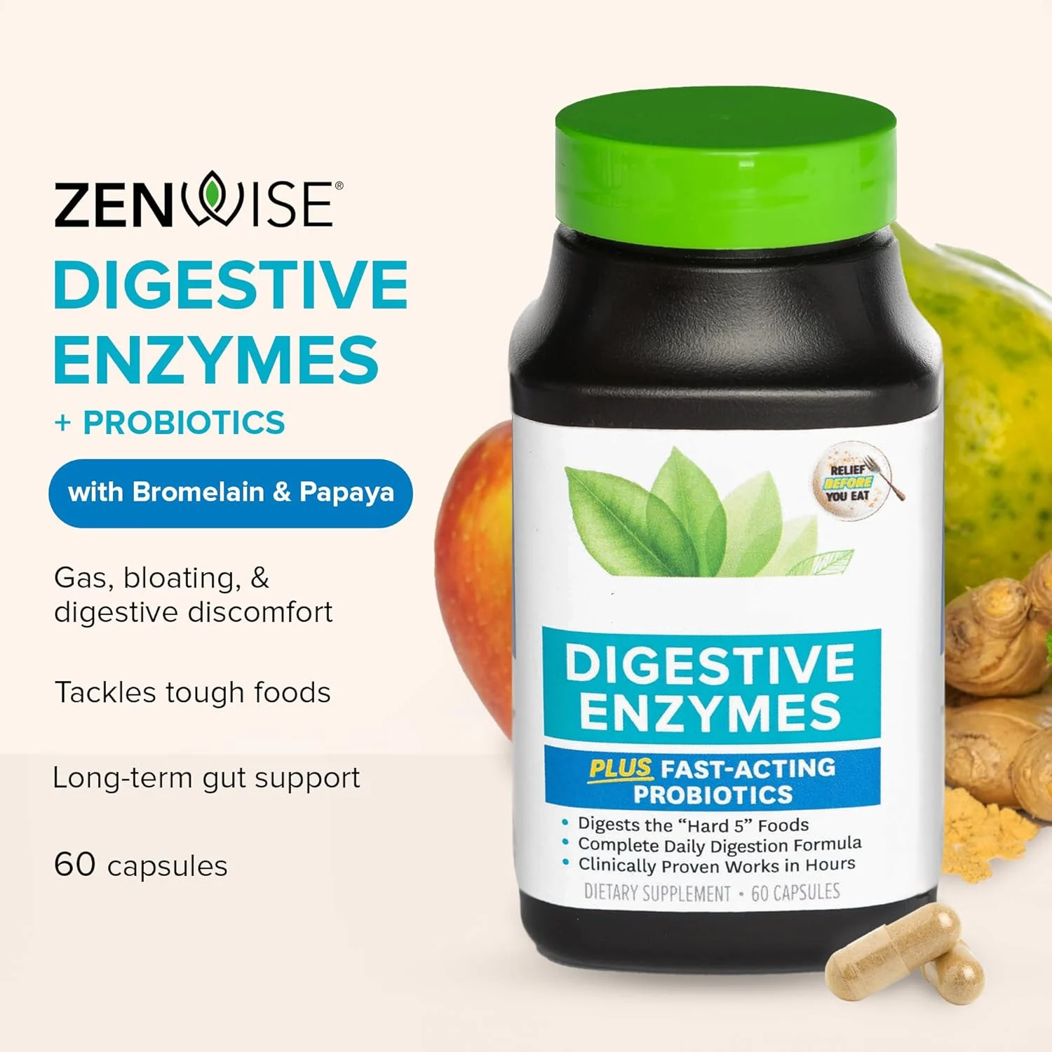Advanced Digestive Enzymes with Probiotics and Bromelain for Gut Health and Gas Relief