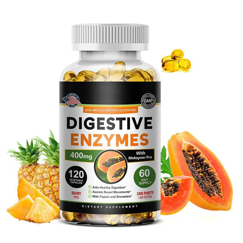 Bottle of Digestive Enzymes with Turmeric Curcumin 95, Papain, and Bromelain for Healthy Digestion Support