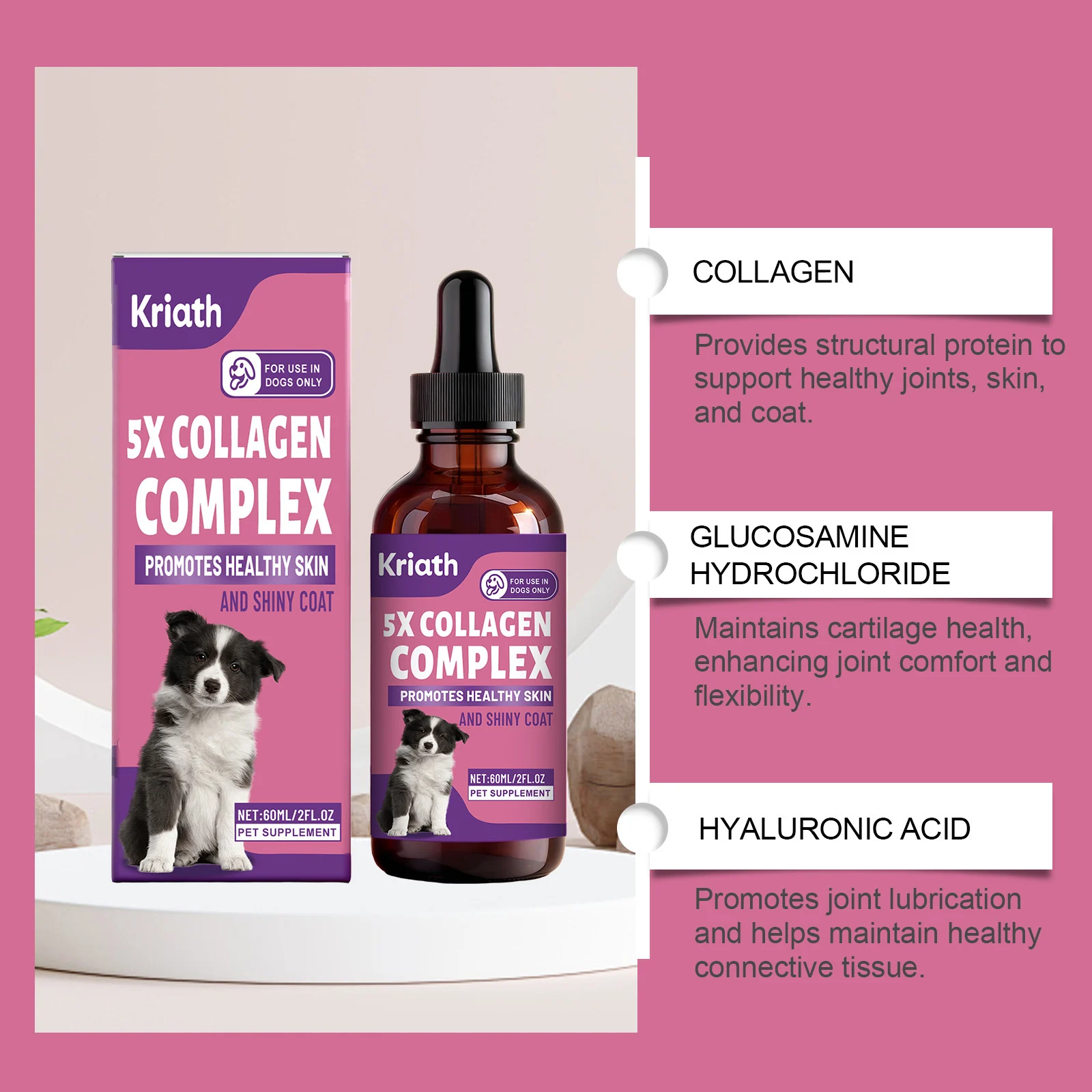 Kriath Dog Collagen Drops for Joint Care, Healthy Skin & Shiny Coat 12 dog collagen liquid drops goo u2d6ddyj desc 7