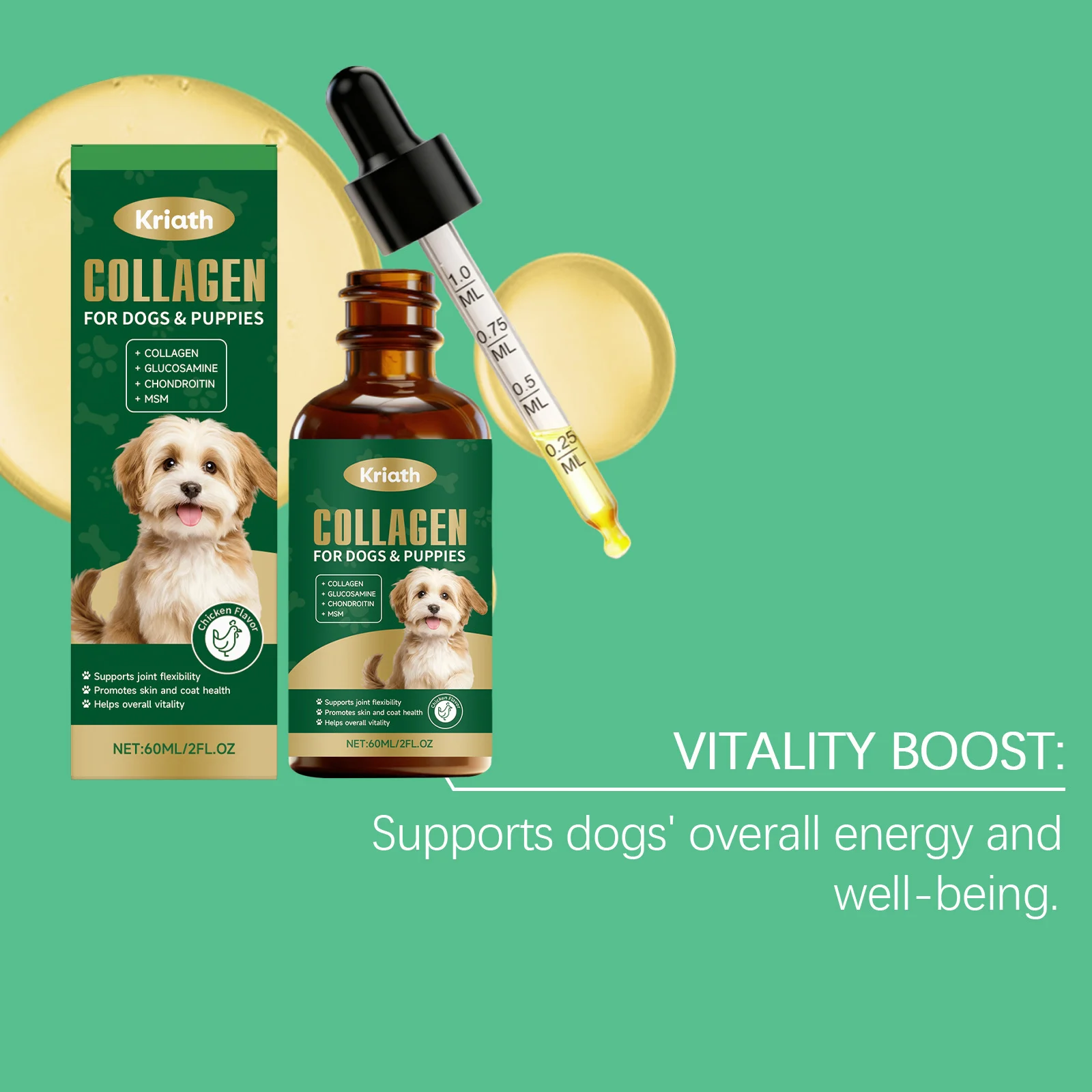 Kriath Collagen Drops for Dogs with Glucosamine & Chondroitin | Joint & Skin Health 15 dog collagen liquid drops goo us99nydj desc 10