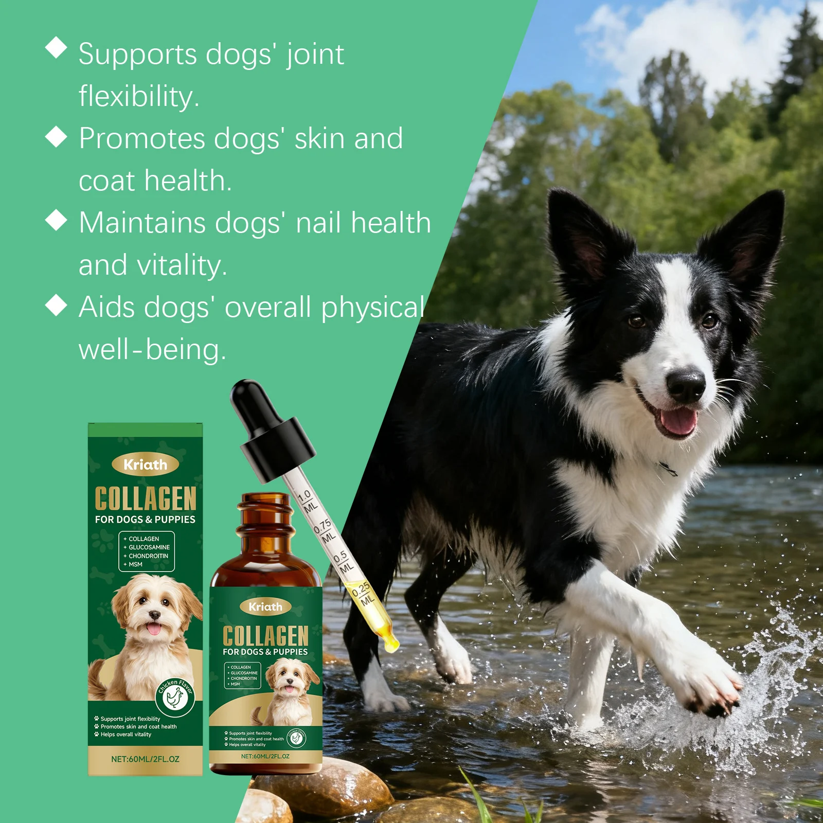 Kriath Collagen Drops for Dogs with Glucosamine & Chondroitin | Joint & Skin Health 17 dog collagen liquid drops goo us99nydj desc 12