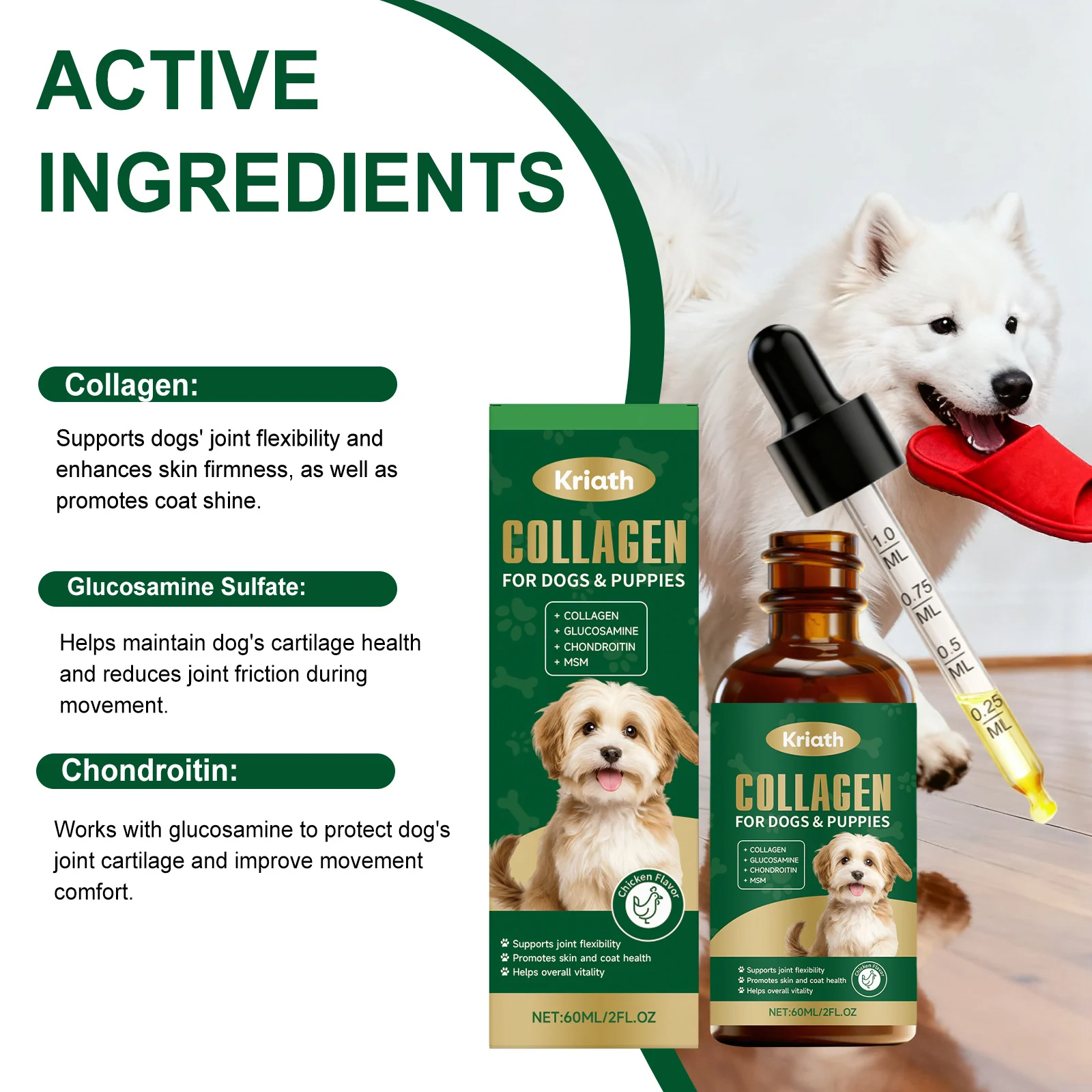Kriath Collagen Drops for Dogs with Glucosamine & Chondroitin | Joint & Skin Health
