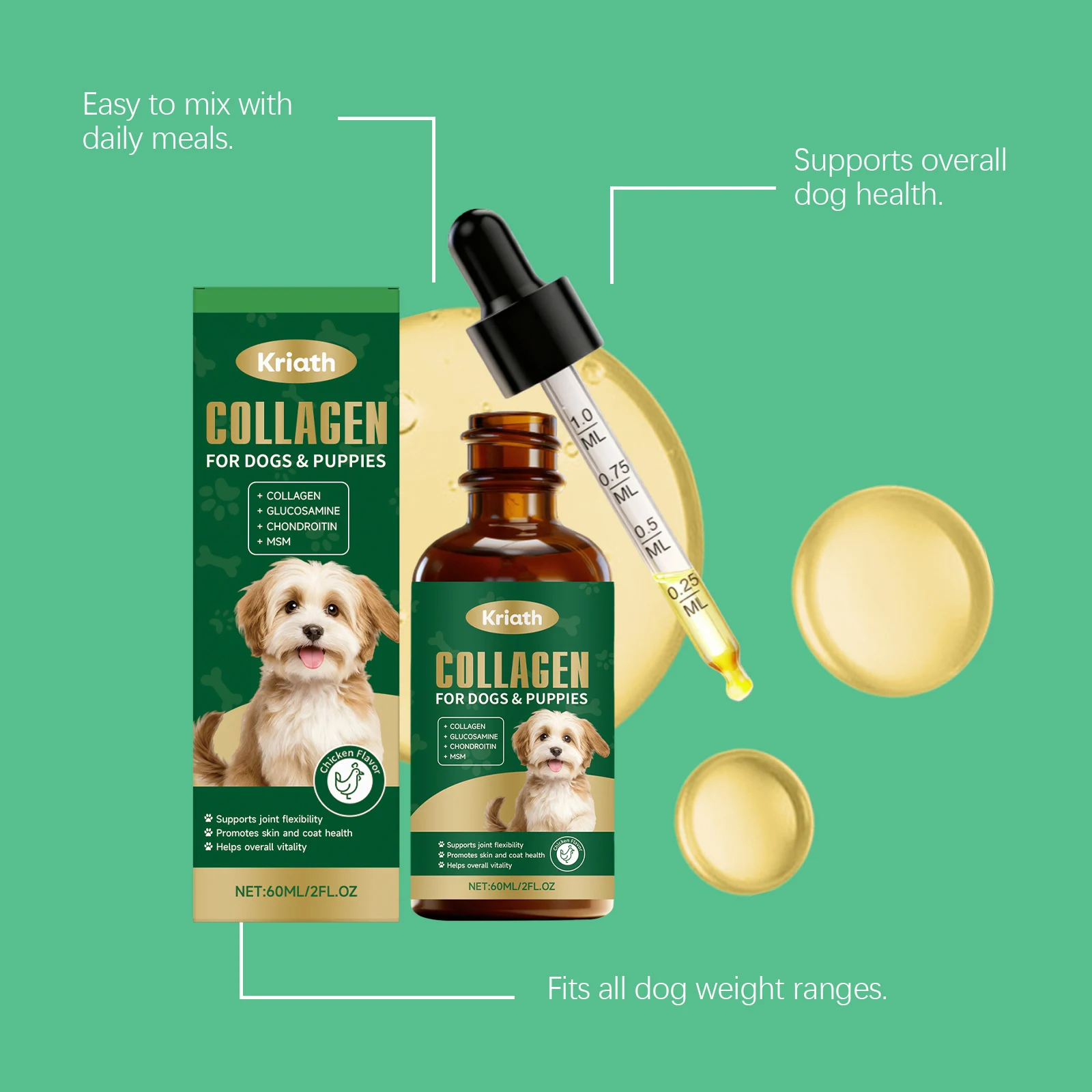 Kriath Collagen Drops for Dogs with Glucosamine & Chondroitin | Joint & Skin Health 14 dog collagen liquid drops goo us99nydj desc 9