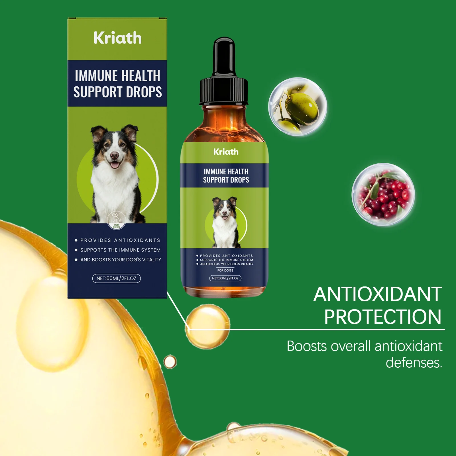 Kriath Immune Health Support Drops for Dogs with Olive Leaf & Echinacea Extract 14 dog immune health support drops goo v9h44bet desc 10