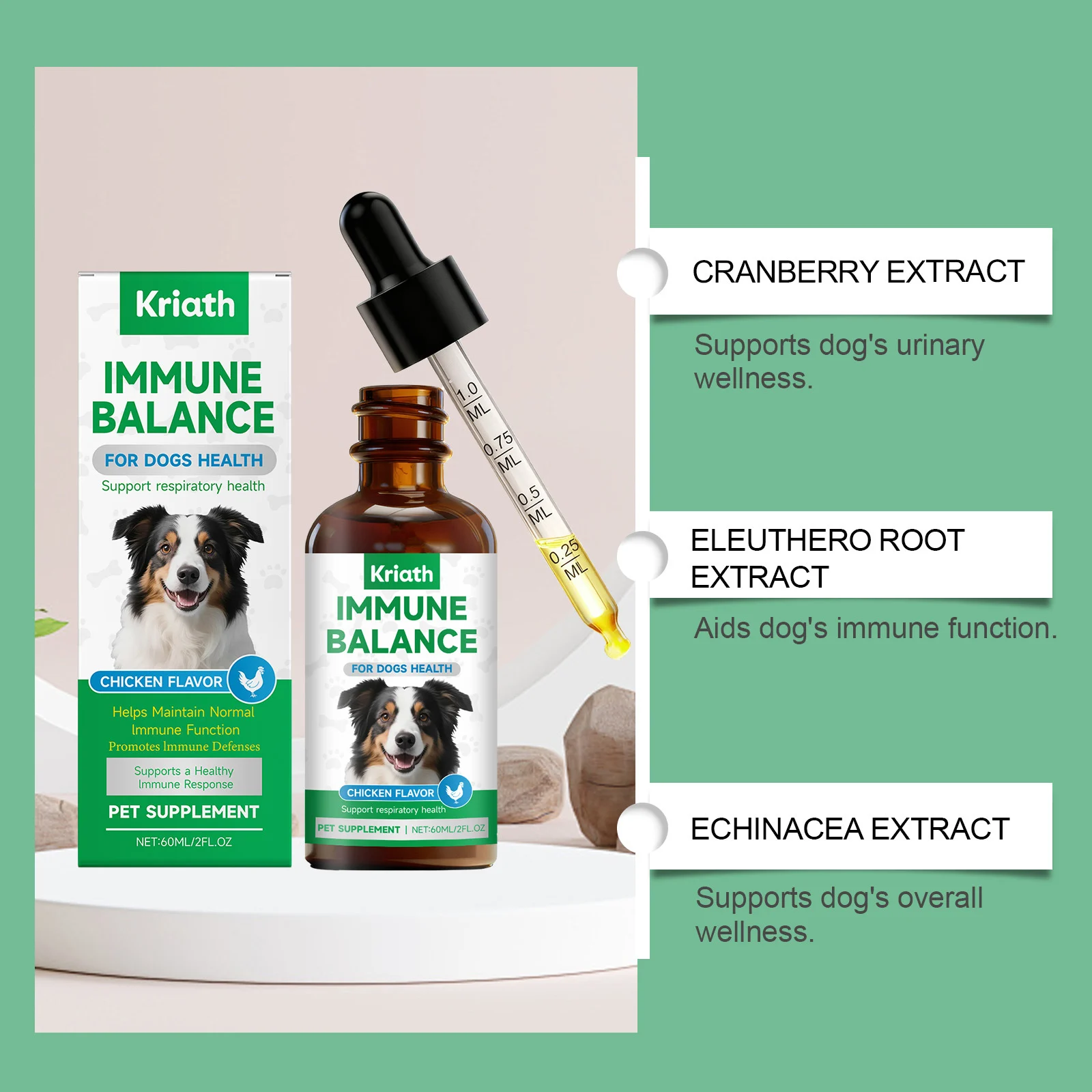 Kriath Immune Balance Drops for Dogs - All Sizes - Chicken Flavor Immune Support Supplement 12 dog immune support drops goo v8t4vwgj desc 7