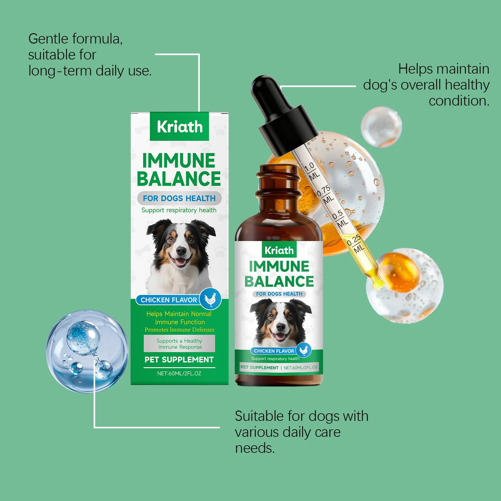Kriath Immune Balance Drops for Dogs - All Sizes - Chicken Flavor Immune Support Supplement 14 dog immune support drops goo v8t4vwgj desc 9