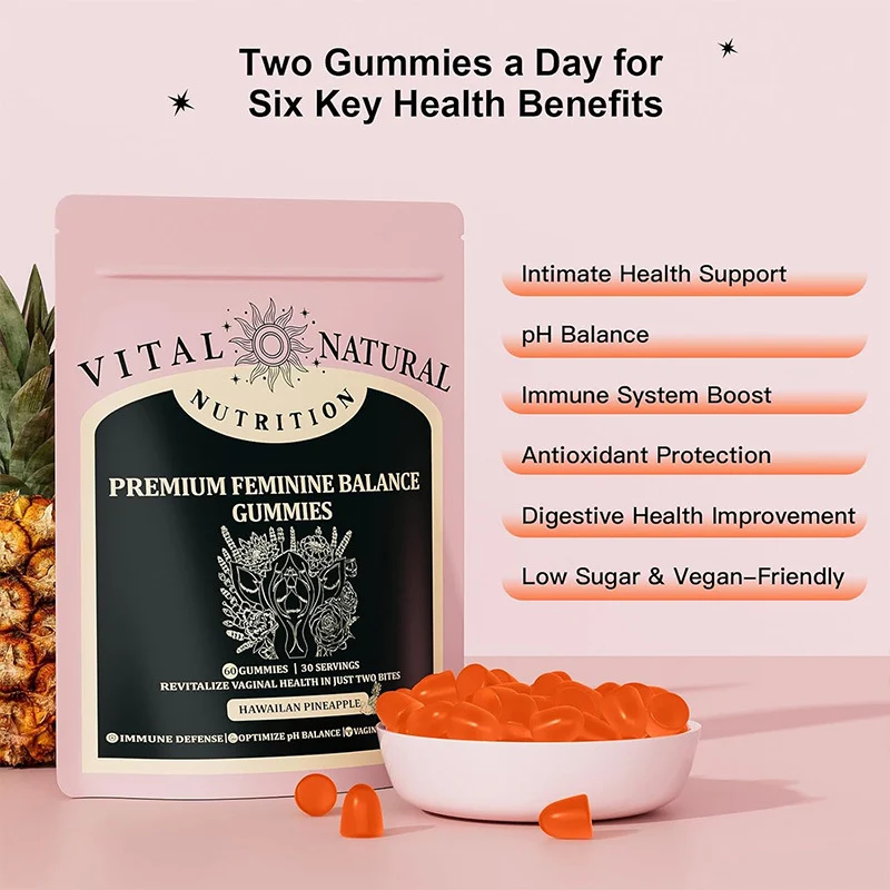 Feminine Balance Gummies for Vaginal Health & pH Balance - Pineapple Flavor Vegan Probiotic Supplement