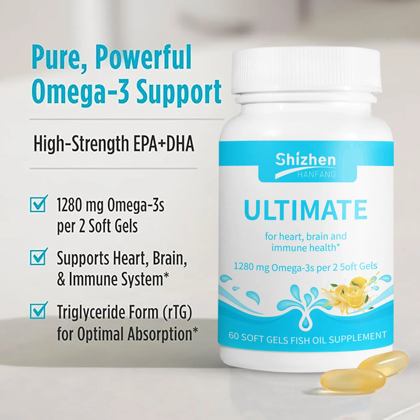 Fish Oil Supplements 60 Softgels High-Strength Omega-3 EPA DHA Triglyceride Form