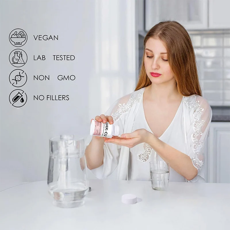 GHK-Cu Copper Peptide Capsules for Skin and Hair Care - 90 Count High Potency Supplement 6 ghk cu copper peptide capsules skin hair care goo c4kneqee desc 3