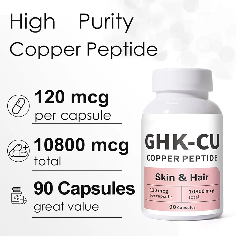 GHK-Cu Copper Peptide Capsules for Skin and Hair Care - 90 Count High Potency Supplement 7 ghk cu copper peptide capsules skin hair care goo c4kneqee desc 4