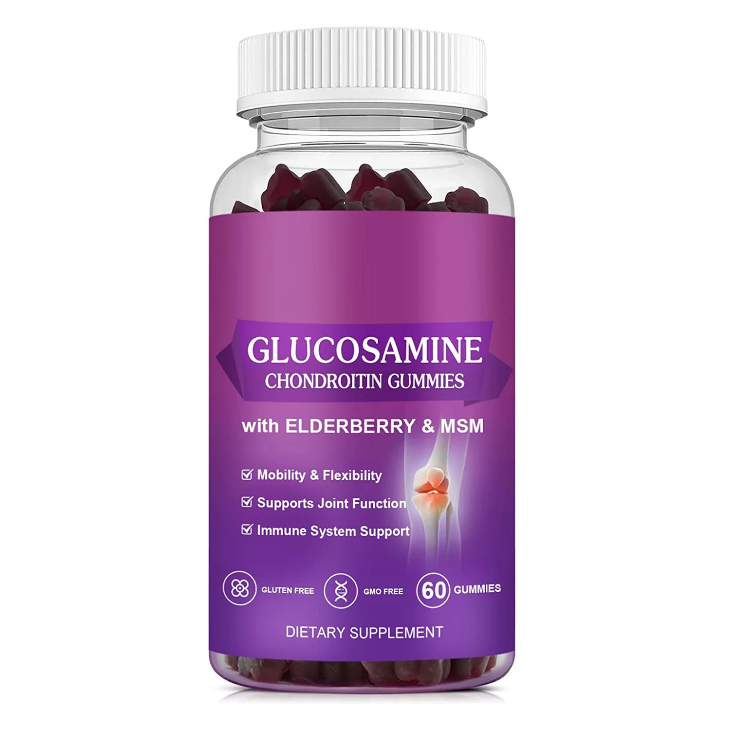 Glucosamine Chondroitin Gummies for Joint Support & Mobility with MSM and Elderberry - 60 Count Berry Flavor