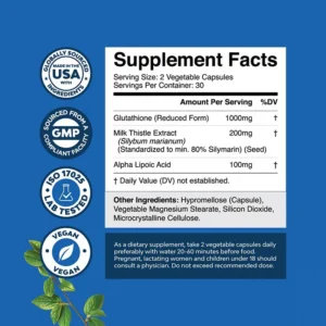 Glutathione Skin Whitening Capsules Supplement with Milk Thistle & ALA